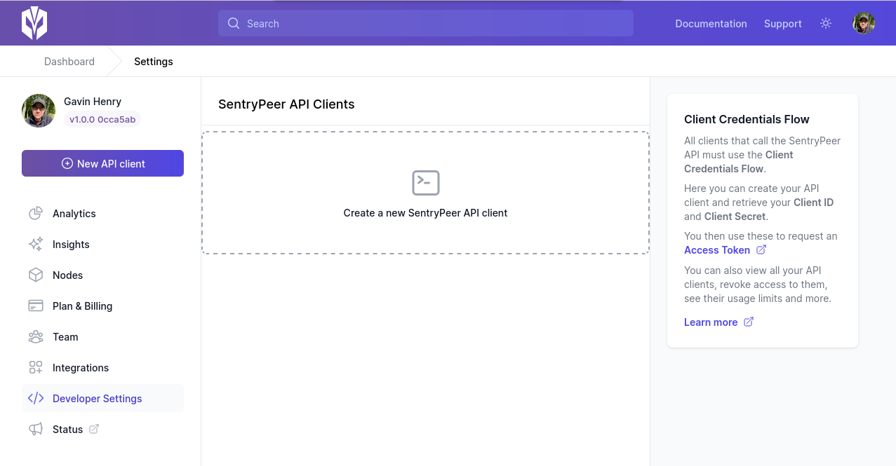 Create a SentryPeer API client screenshot